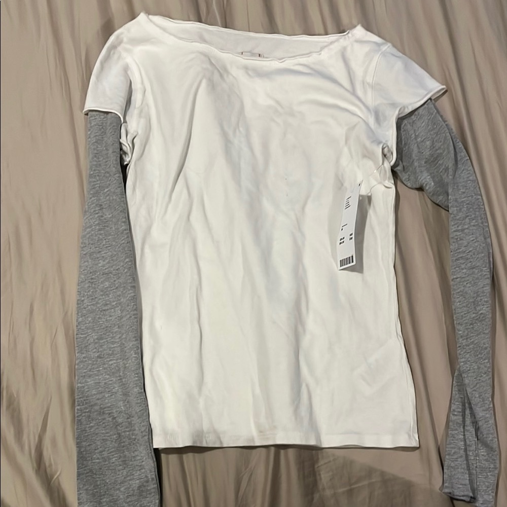 BDG White Top with Gray Long Sleeves - Layered-Look Tee